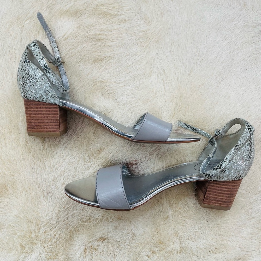 Metallic silver chunky heels